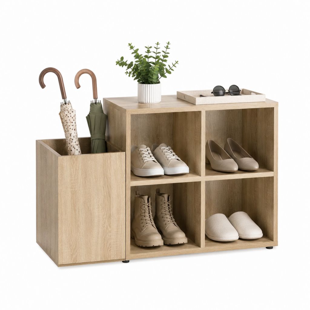 Schuhregal mit Schirmständer Eiche hell Spanplatte rechteckig 100 x 30 x 80 cm
