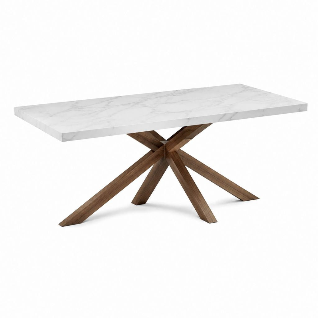 Esstisch Weiß Walnuss MDF PVC-Marmordekor Rechteckig 180 x 90 x 75 cm