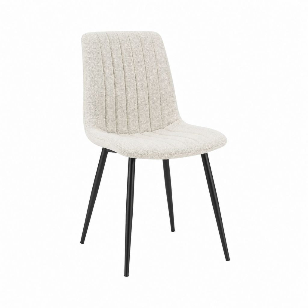 Esszimmerstuhl Beige mit Polyester-Bouclébezug und schwarzem Stahlgestell 83 x 48 x 55 cm
