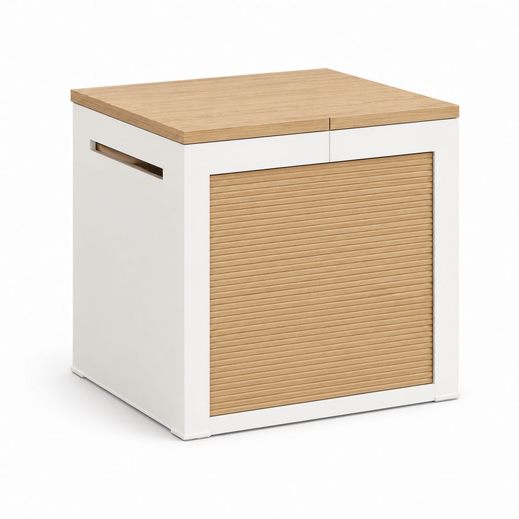 Bettbank mit Stauraum und Rollladentür Weiß Eiche-Dekor MDF rechteckig 80 x 40 x 50 cm