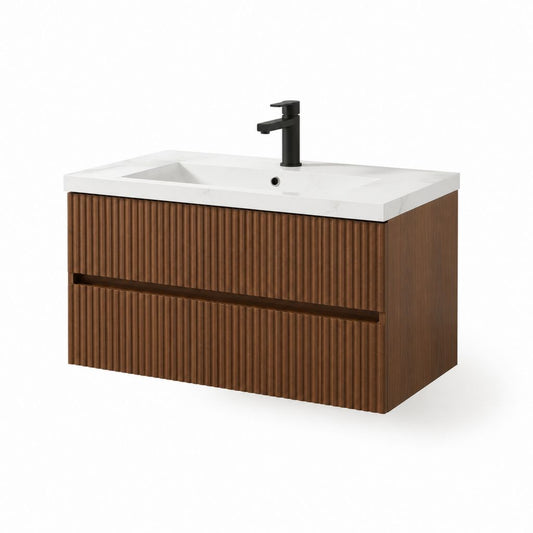 Waschtischunterschrank Set Walnuss MDF mit Keramikwaschbecken rechteckig 80 x 46 x 55 cm