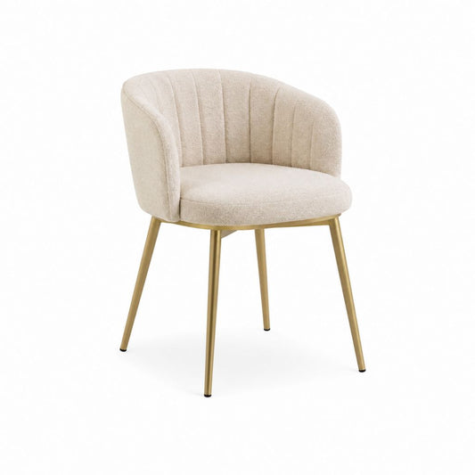 Esszimmerstuhl Beige mit Armlehnen aus Polyester Bouclé und Stahl 58 x 61 x 78 cm
