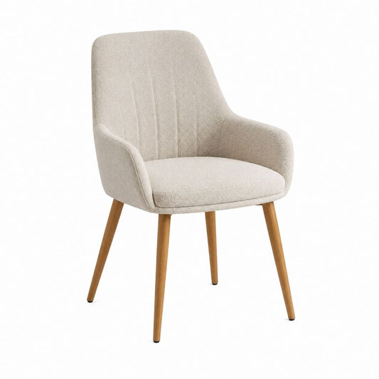 Esszimmerstuhl mit Armlehnen Beige Polyesterbezug Massivholzbeine 58 x 62 x 86 cm