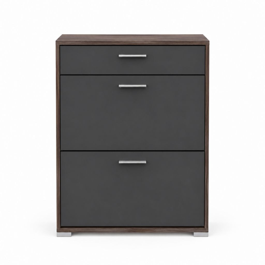 Schuhschrank mit 3 Klappen Anthrazit Walnussdekor MDF rechteckig 80 x 30 x 120 cm