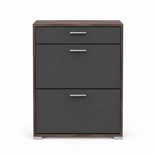 Schuhschrank mit 3 Klappen Anthrazit Walnussdekor MDF rechteckig 80 x 30 x 120 cm
