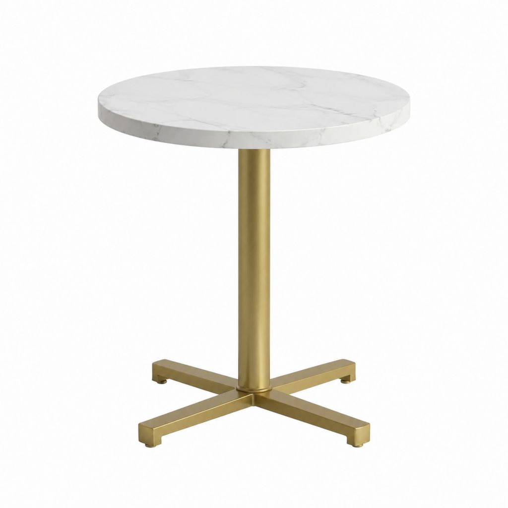 Runder Esstisch Weiß Gold Sintersteinplatte Stahlgestell Ø 80 x 75 cm