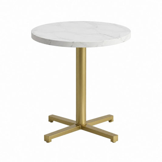 Runder Esstisch Weiß Gold Sintersteinplatte Stahlgestell Ø 80 x 75 cm