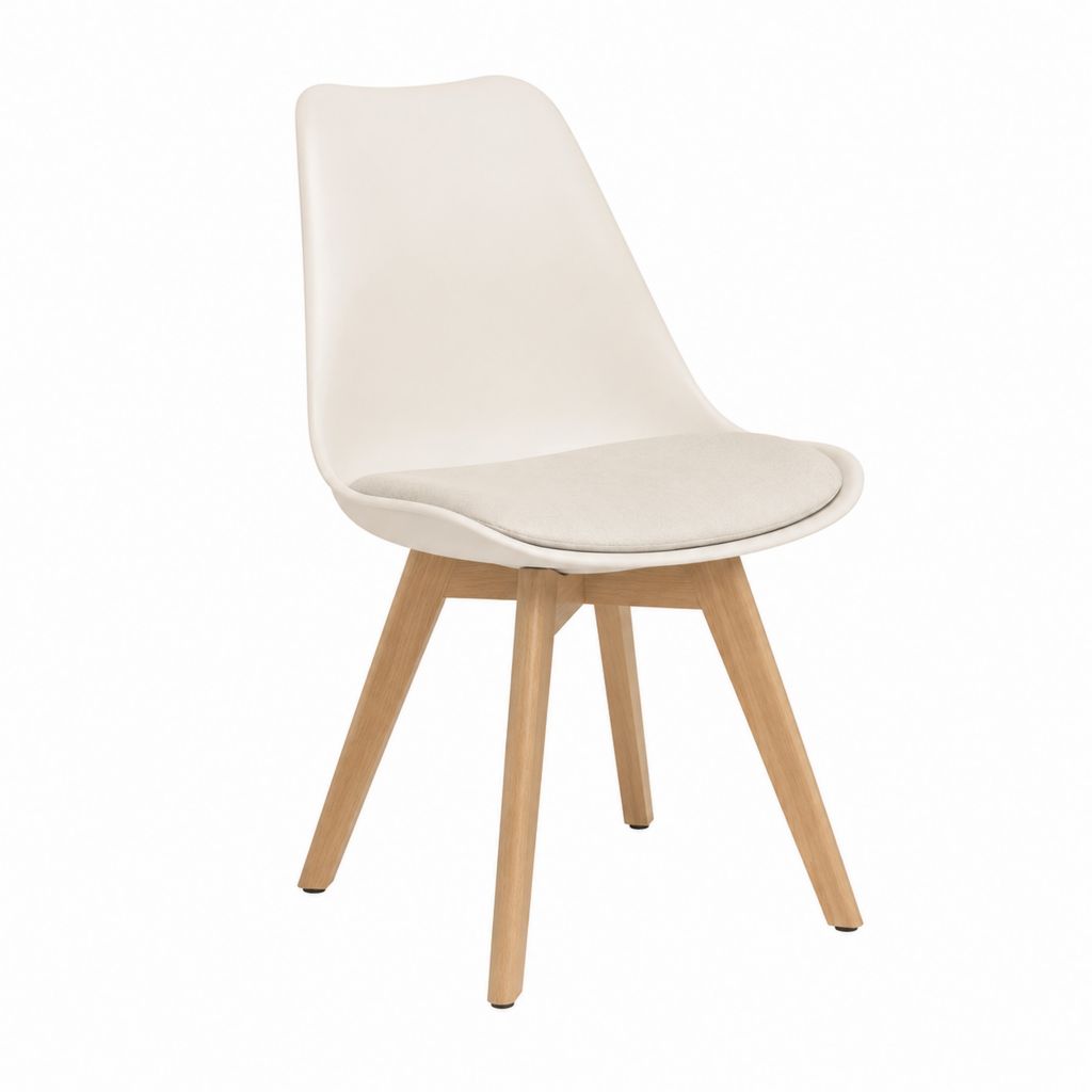Esszimmerstuhl Creme PP-Sitzschale mit Polyesterpolsterung und Buchenholzbeinen 82 x 48 x 54 cm
