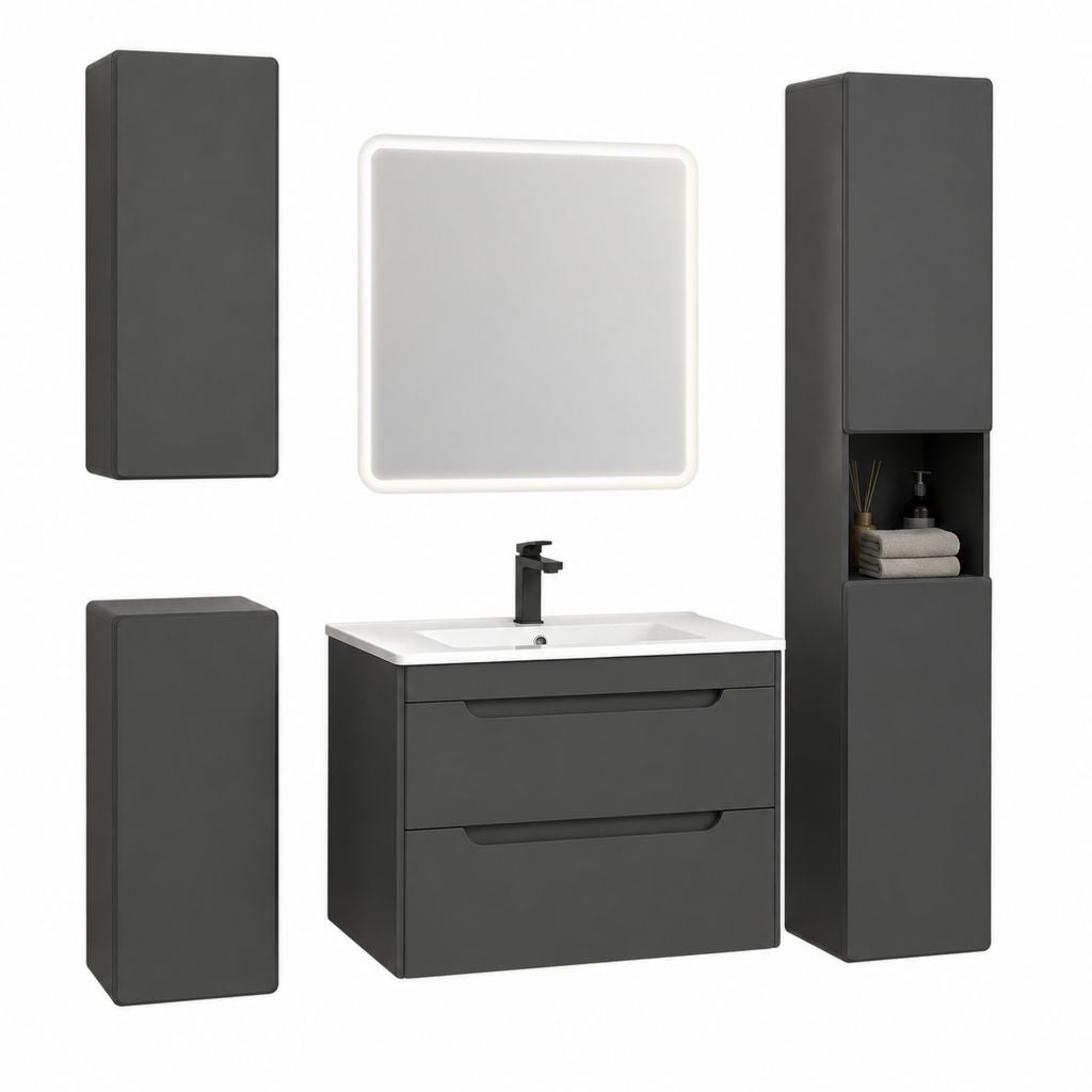 Badezimmermöbel Set 5-teilig Anthrazit MDF Keramik rechteckig mit Waschtischunterschrank 80 x 46 x 54 cm