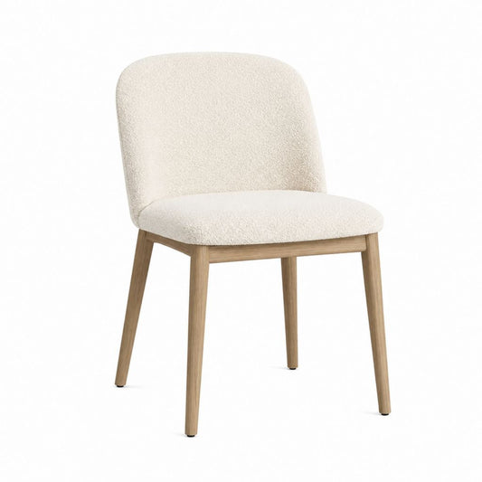 Esszimmerstuhl Creme Polyester Bouclé Eichenholz 48 x 56 x 82 cm