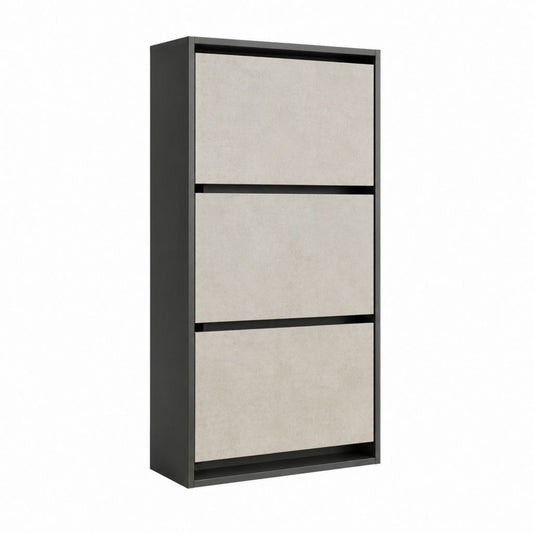 Schuhschrank mit 3 Klappen Schwarz Betonoptik Spanplatte 60 x 24 x 120 cm